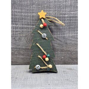 Vtg Wood Handpainted Rustic Christmas Tree Ornament Farmhouse Country 301b